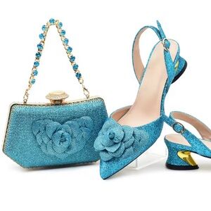 Elegant Blue Women's Bag with Floral Design